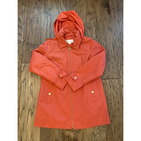 Women's Michael KORS Hooded Windbreaker/ Rain Jacket Petite Large Orange RARE - Picture 1 of 6